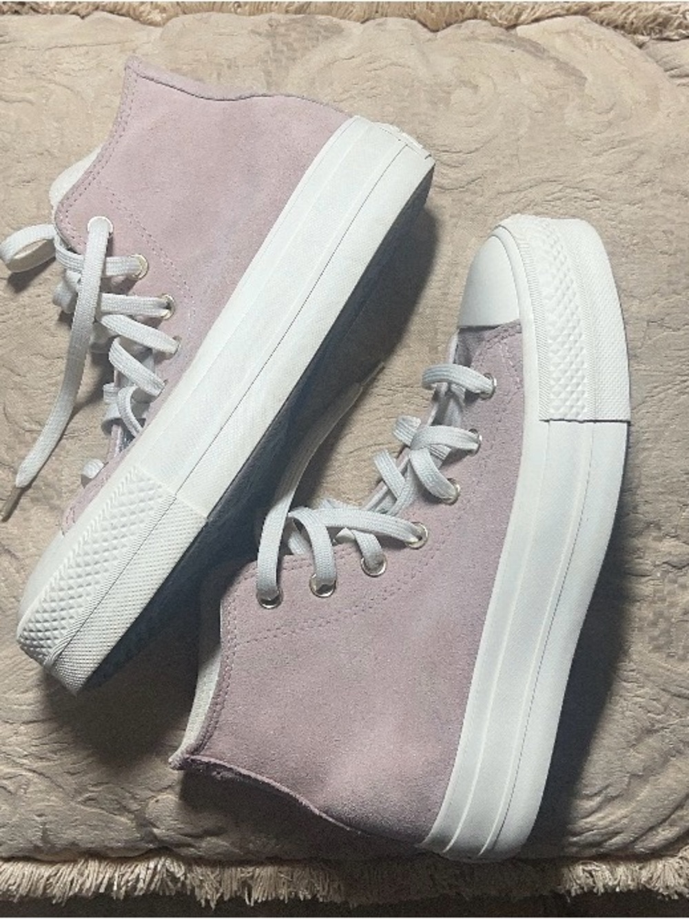 Converse Suede High-Top Sneakers in Dusty Pink and White - Picture 3 of 5